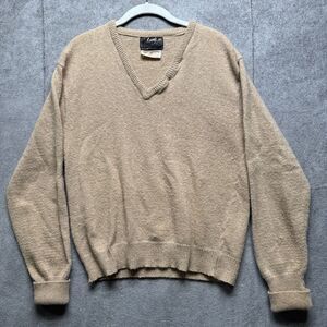 Vtg Lord Jeff Sweater Mens M Tan Wool V Neck Pullover Preppy‎ Eclectic Grandpa